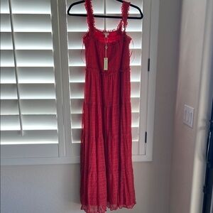 Max Studio Crimson Smocked Tiered Maxi Dress